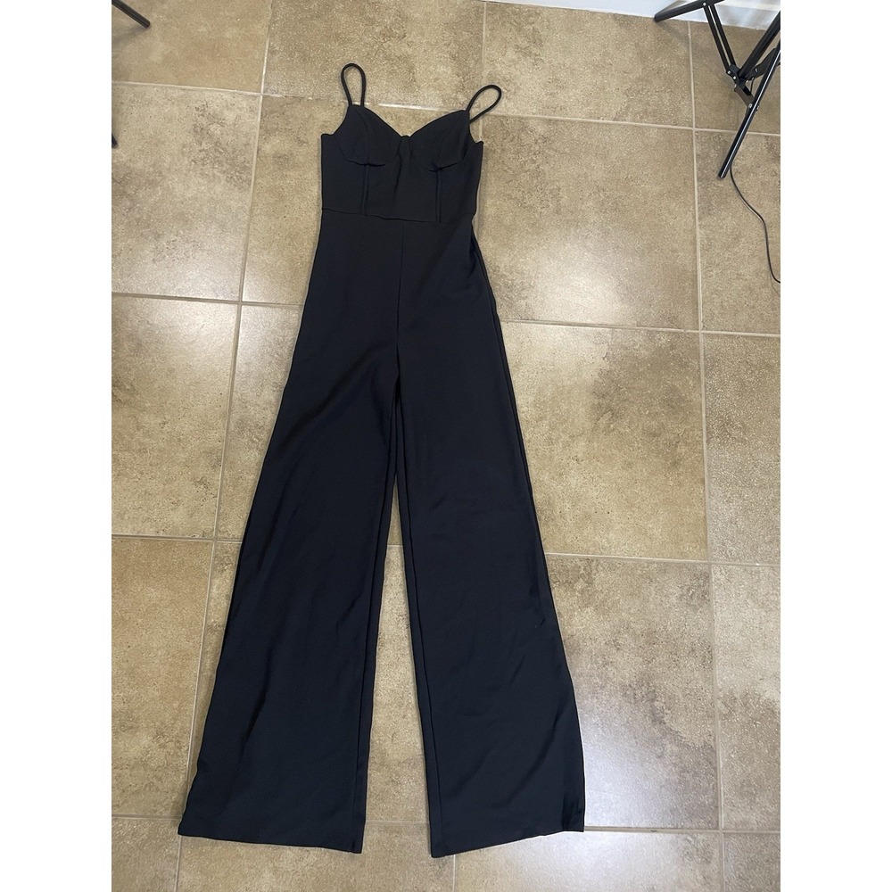 Fashion Nova Black Wide Leg Cami Jumpsuit Womens Sz S EUC Minimalist